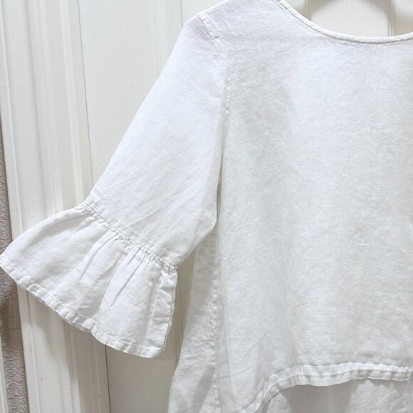 Bryn Walker Fran Women's 100% Linen Tunic Top Size XS White Ruffle Sleeves Boho - Picture 3 of 12